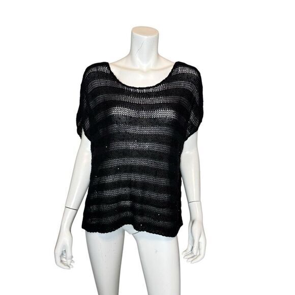 EILEEN FISHER Size 1X Open Knit Sweater Sequins Black Dressy‎ Evening Party Top - Picture 1 of 4